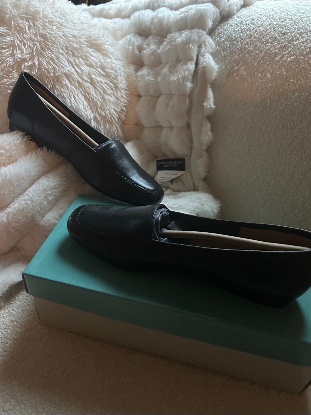 Christian Siriano Black Leather Slip-On Flats